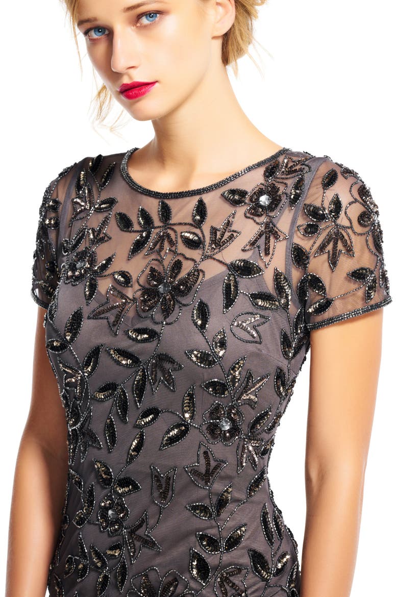 Floral Embroidered Beaded Trumpet Gown, Alternate, color, LEAD
