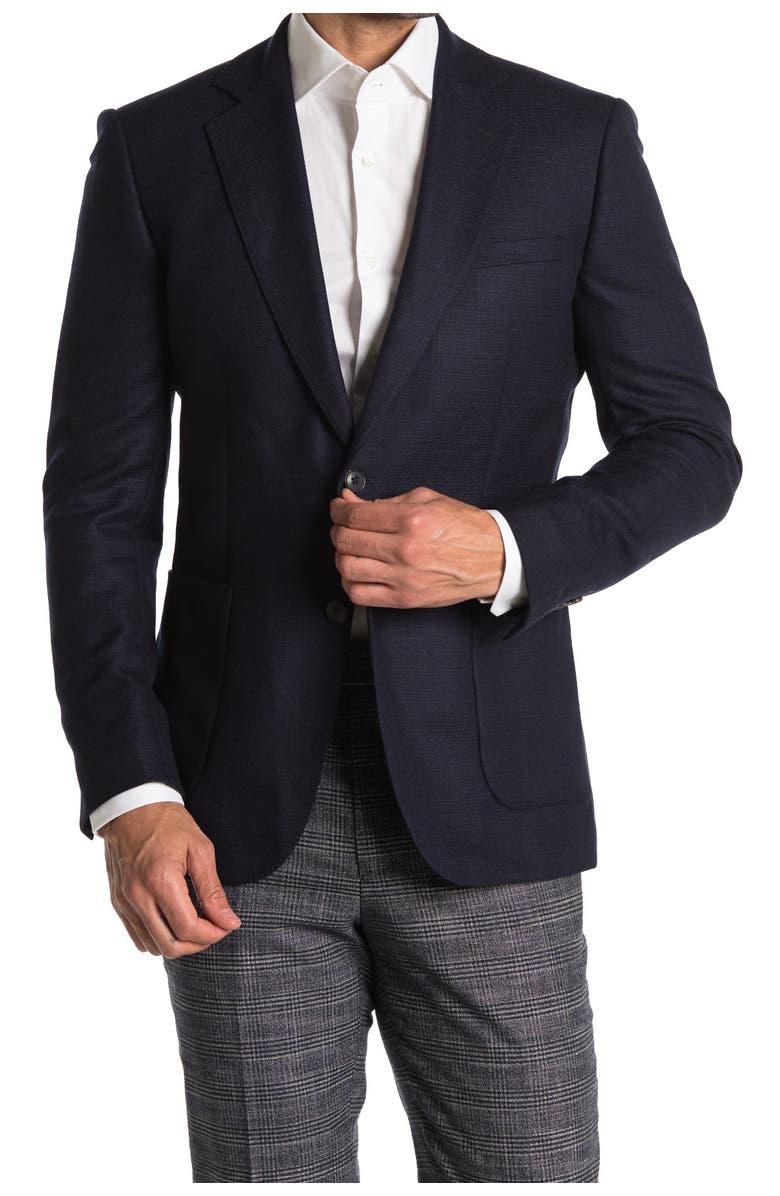 Reiss Navy Textured Two Button Notch Lapel Wool Suit Separates Blazer, Main, color,