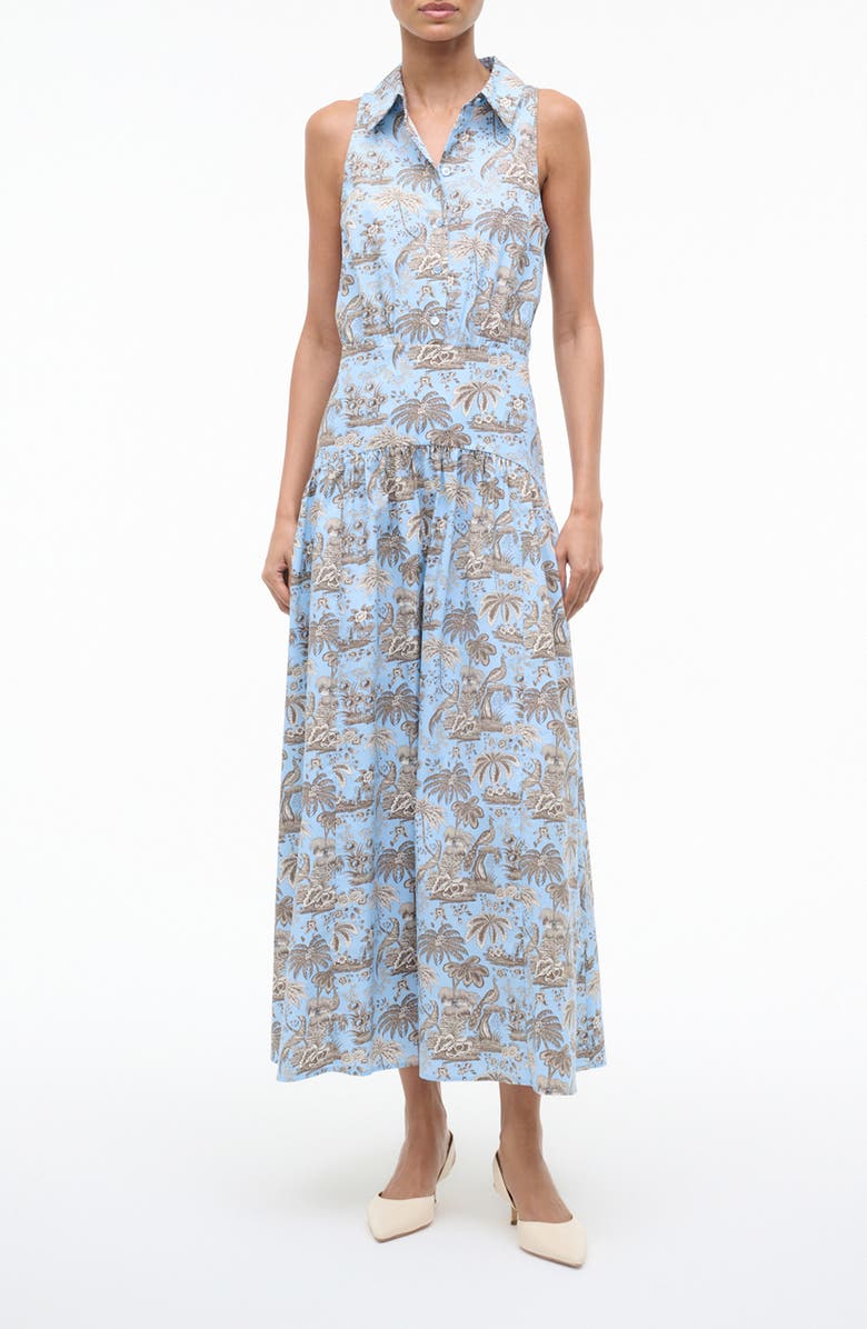 STAUD Romy Sleeveless Maxi Shirtdress, Main, color, Sky Toile