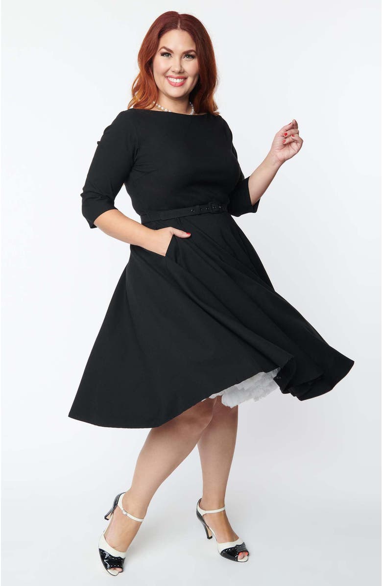 Unique Vintage Plus Size Devon Swing Dress, Alternate, color, Black