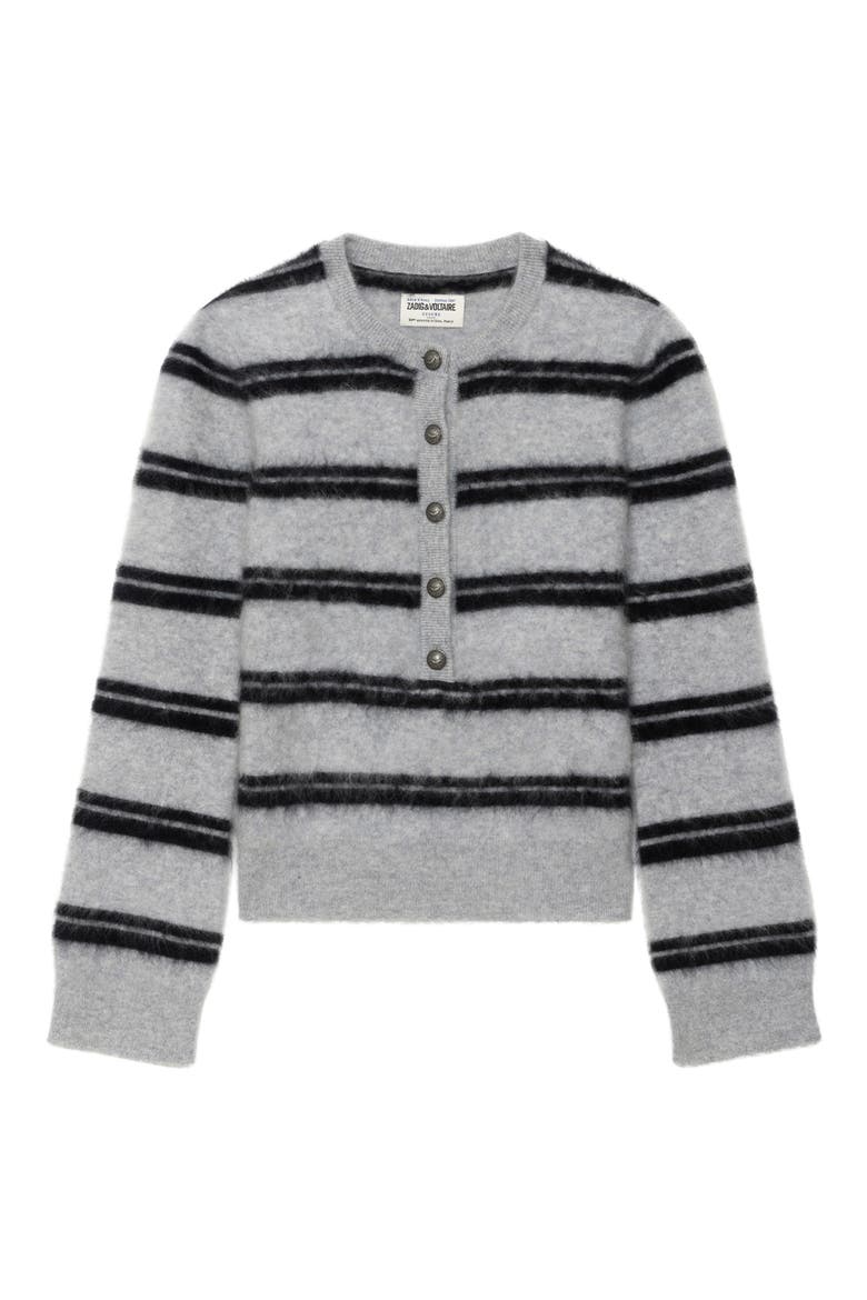 Mandala Striped Cashmere Sweater, Alternate, color, GRIS CHINE CLAI