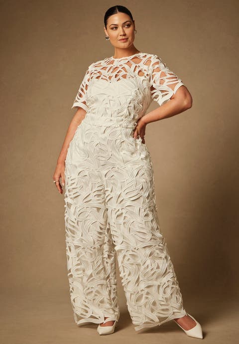 Short-Sleeve Lace Jumpsuit (Plus)