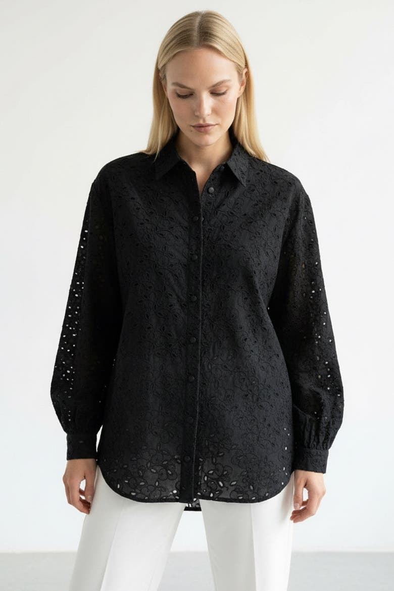 Marlee Broderie Anglaise Shirt, Alternate, color, BLACK