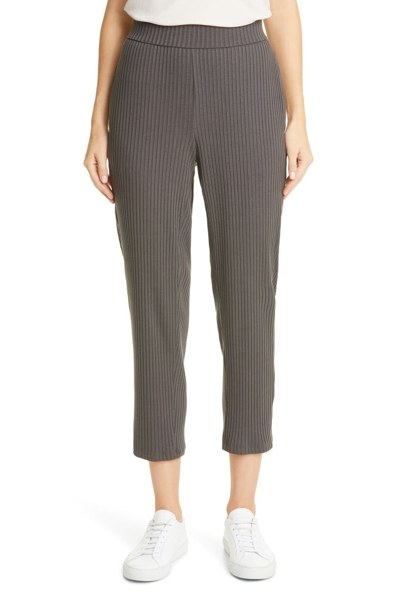 Tapered Rib Ankle Pants, Main, color, BLACK