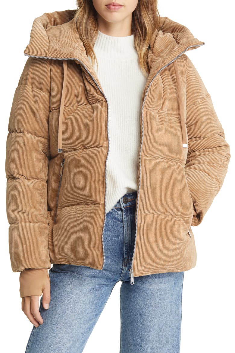 Hooded Corduroy Puffer, Main, color, CAMEL
