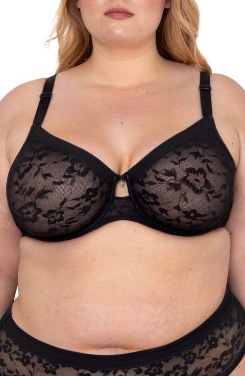 Curvy Couture No-Show Lace Underwire Unlined Bra in Black Hue at Nordstrom, Size 36H