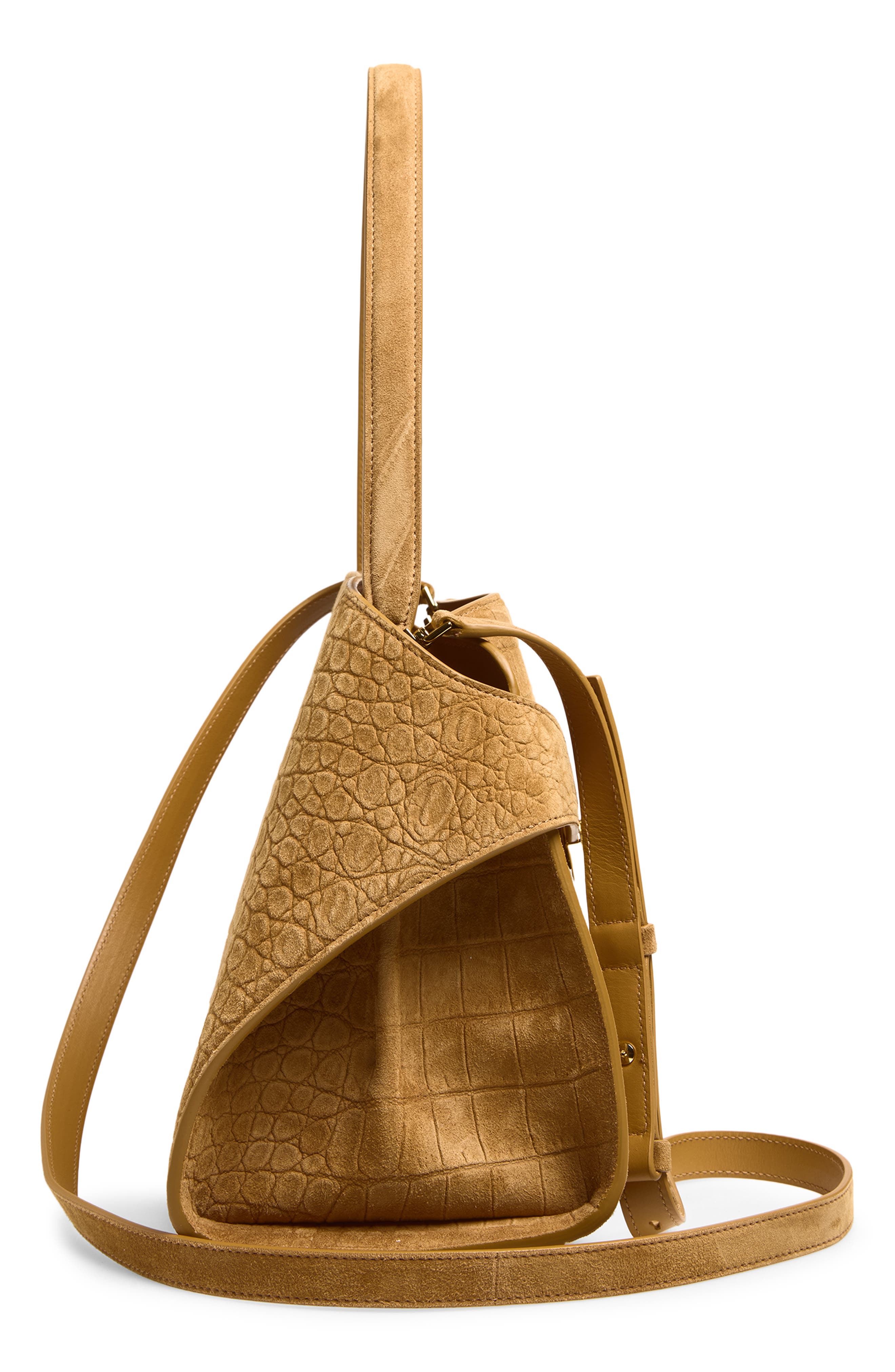 FERRAGAMO Hug Croc Embossed Suede Handbag, Alternate, color, Naturale