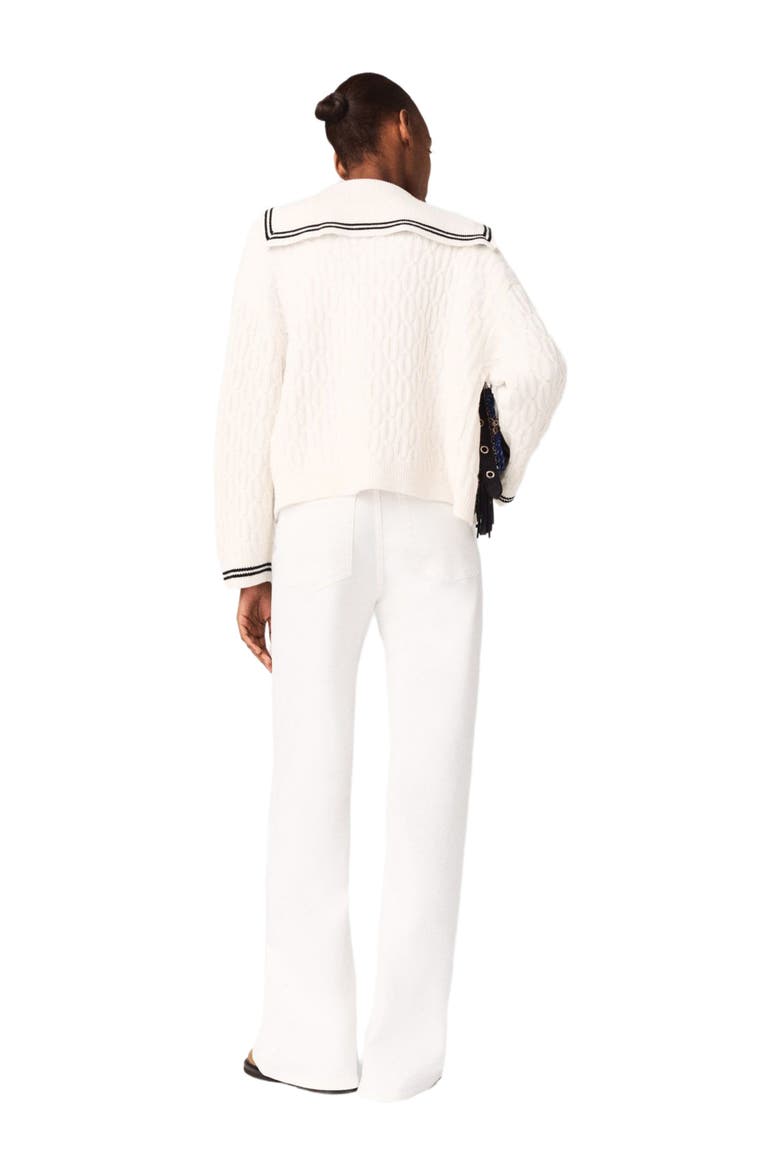 Boat neck cable-knit cardigan, Alternate, color, Ecru