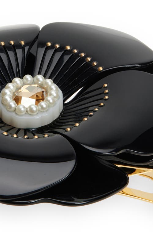 Alexandre De Paris Faux Pearl Flower Barrette In Black