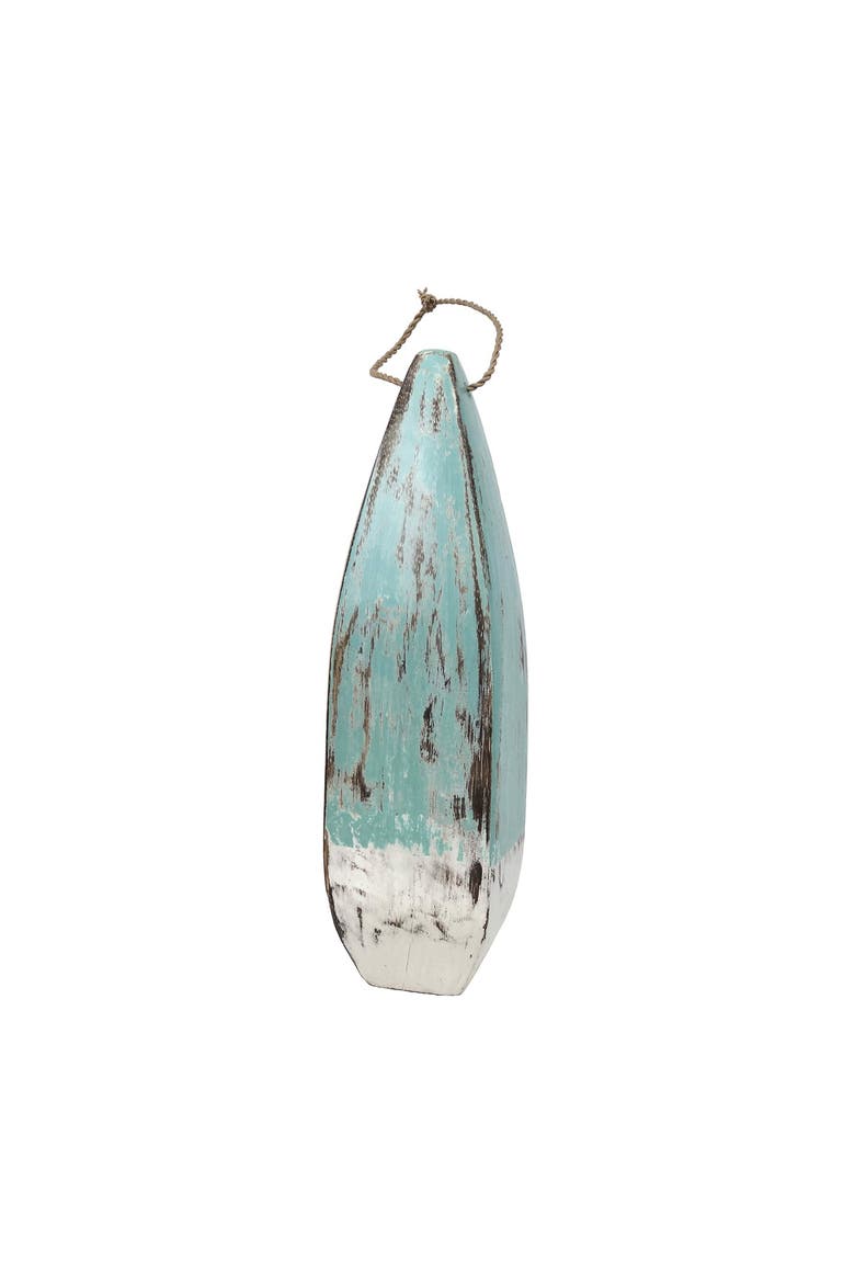 3.5" X 16.1" Wood Turquoise & White Decorative Wall Hanging Buoy Figurine, Main, color, White