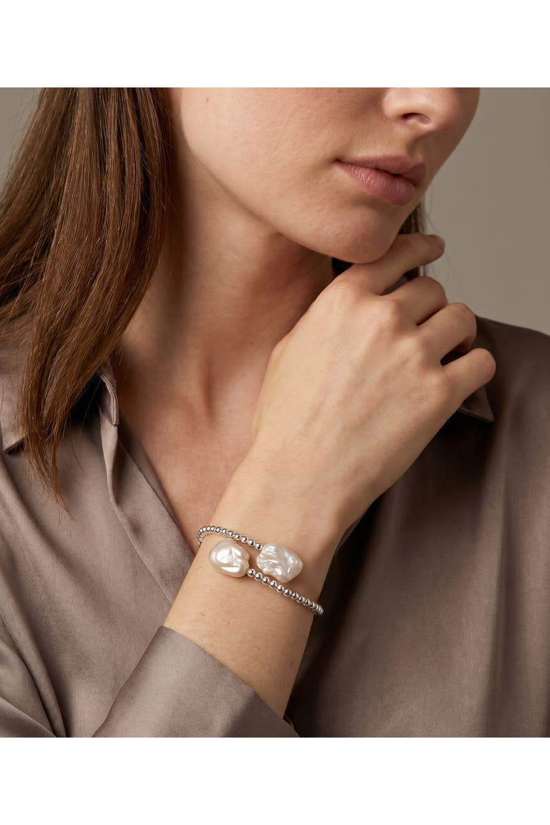 14K Gold White Baroque Freshwater Pearl Beaded Bangle Mira Bracelet, Alternate, color, White Gold Base