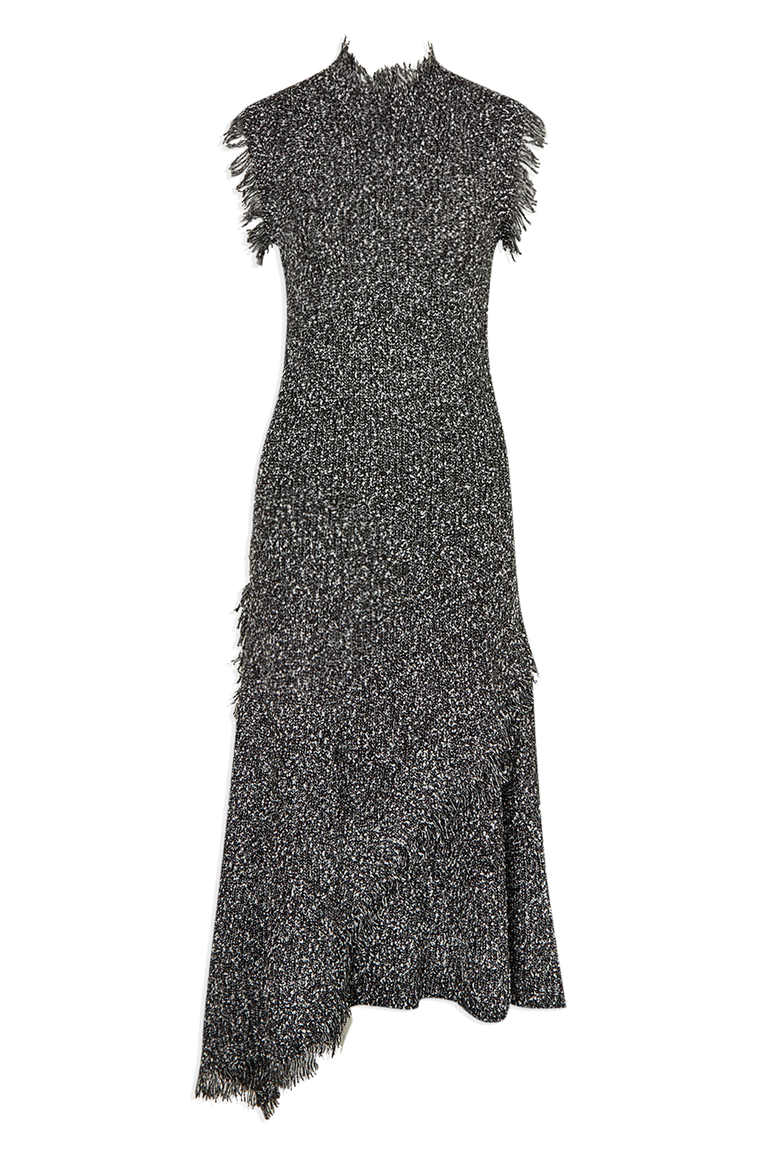 Tweed Yarn Fringe Trim Knitted Dress, Alternate, color, Black