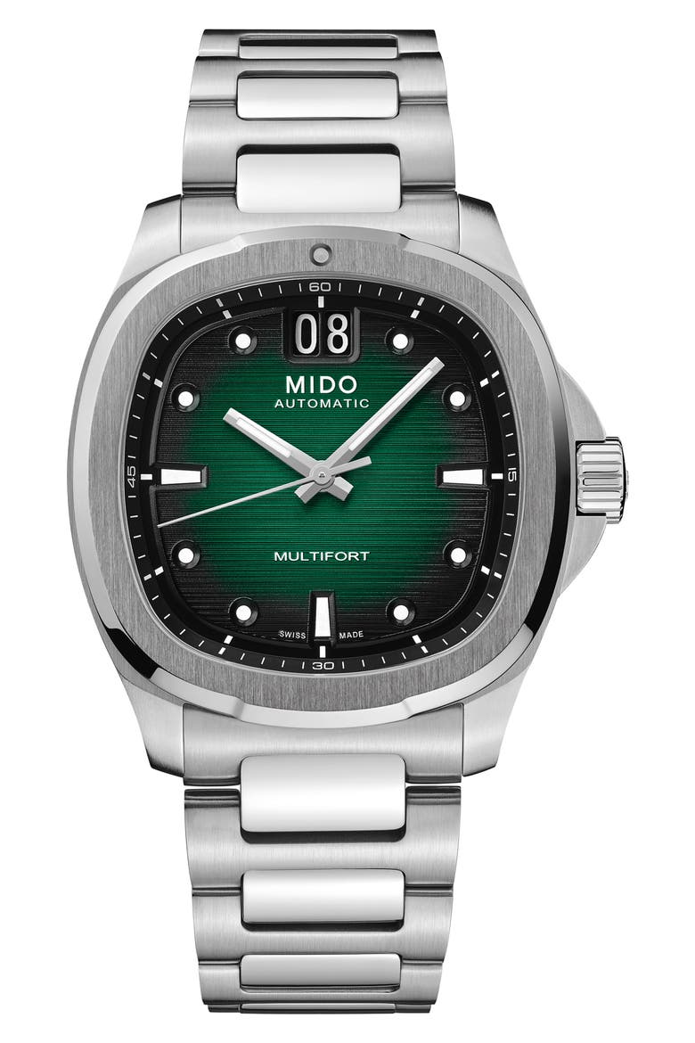 Multifort Square Automatic Bracelet Watch, 40mm, Main, color, GREEN