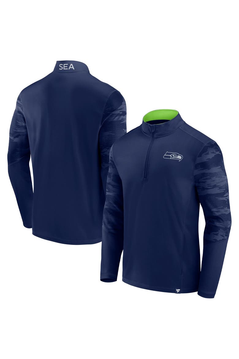 Men's Fanatics Branded College Navy Seattle Seahawks Ringer Quarter-Zip Jacket, Alternate, color, Navy