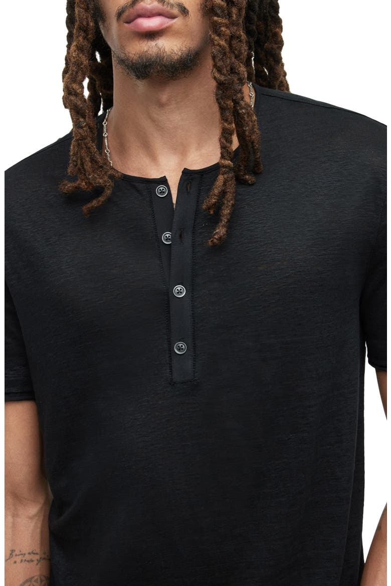 Regular Fit Short Sleeve Linen Henley, Alternate, color, BLACK