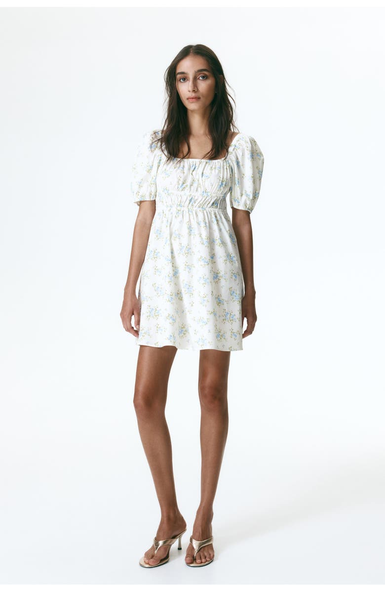 H&M Puff-sleeved Poplin Dress, Main, color, Cream/Floral