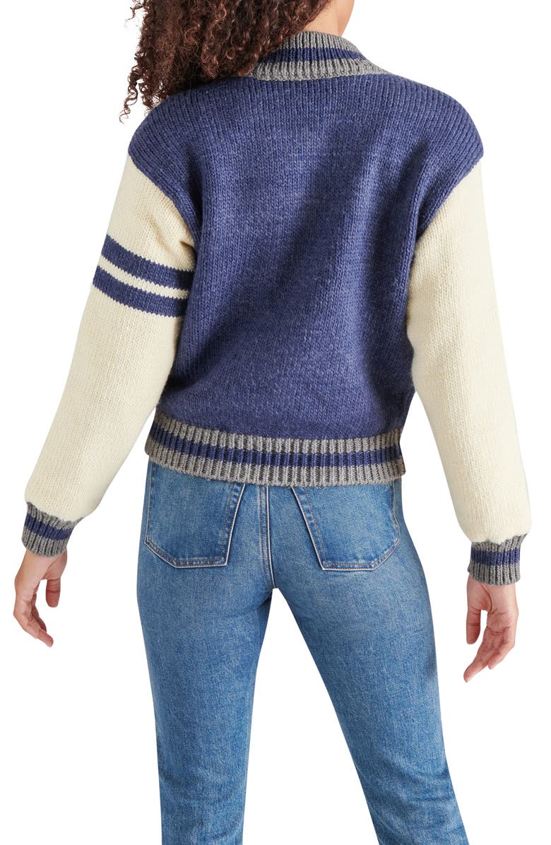 Steve Madden Fernando Varsity Sweater, Alternate, color, Marine