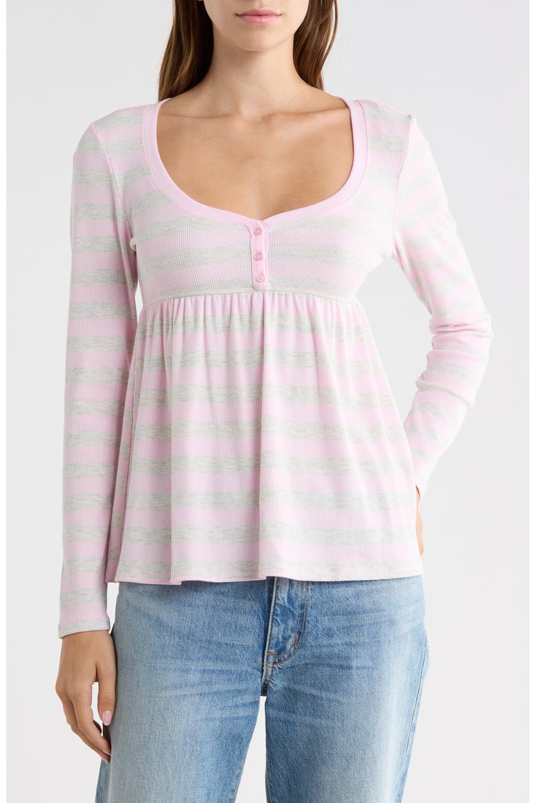 Striped Henley Babydoll Top, Main, color, PINK COMBO