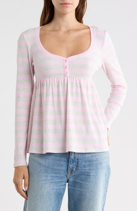 Striped Henley Babydoll Top