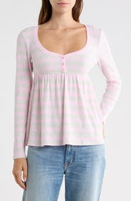 Madden Girl Striped Henley Babydoll Top