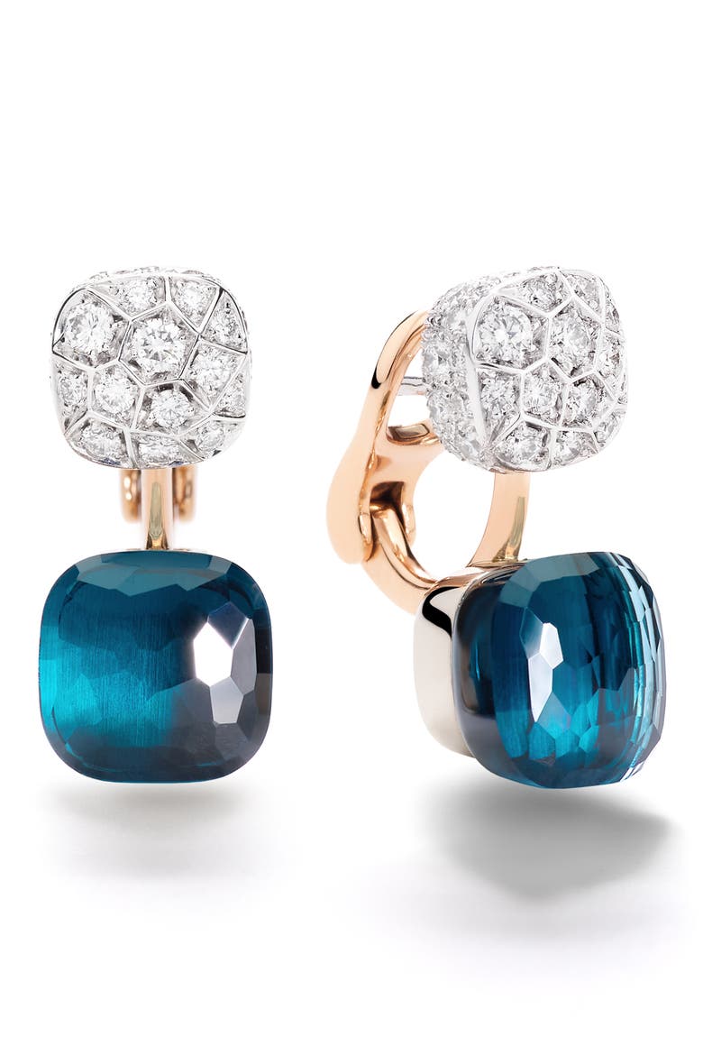 Nudo Drop Earrings, Alternate, color, LONDON BLUE TOPAZ / WHITE DIA
