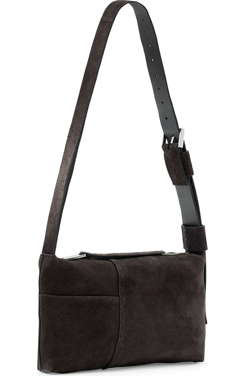 AllSaints Small Alba Zip Suede Crossbody Bag, Alternate, color, Bitter Brown