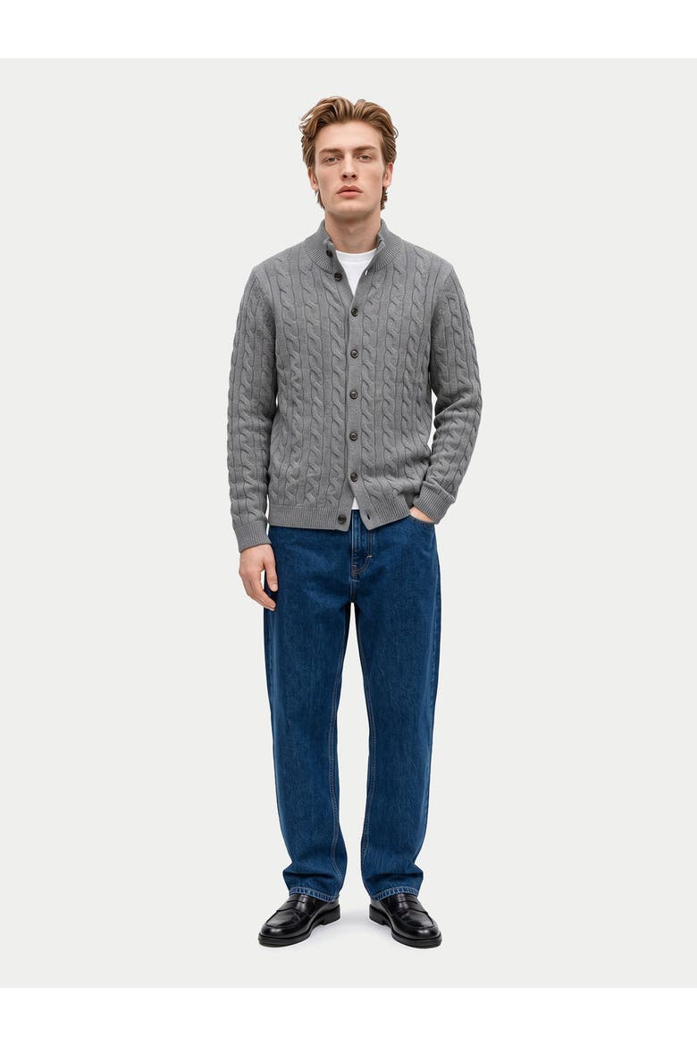 Cashmere Cable-knit High-neck Cardigan, Alternate, color, dim gray
