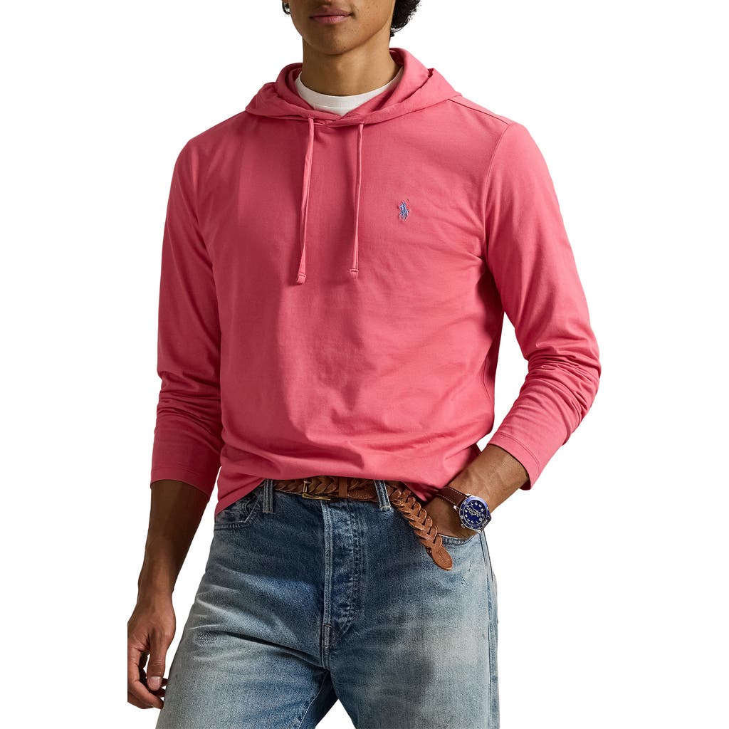Polo Ralph Lauren Long Sleeve Cotton Jersey Hooded T-shirt In Pink