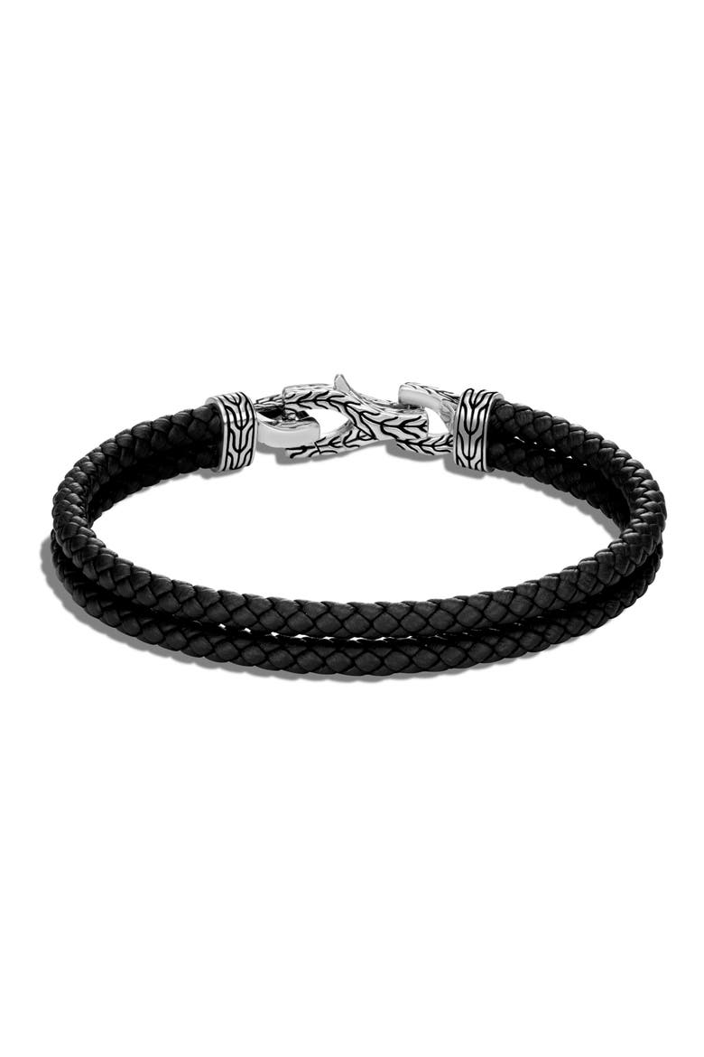 Men's Asli Classic Chain Double Woven Leather Bracelet, Alternate, color, SILVER/ BLACK