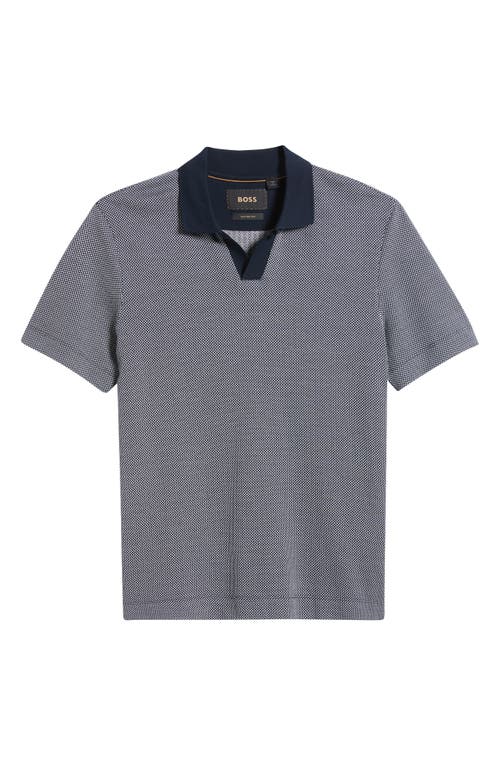 Hugo Boss Dot-pattern Polo Shirt In Cotton And Silk In Dark Blue