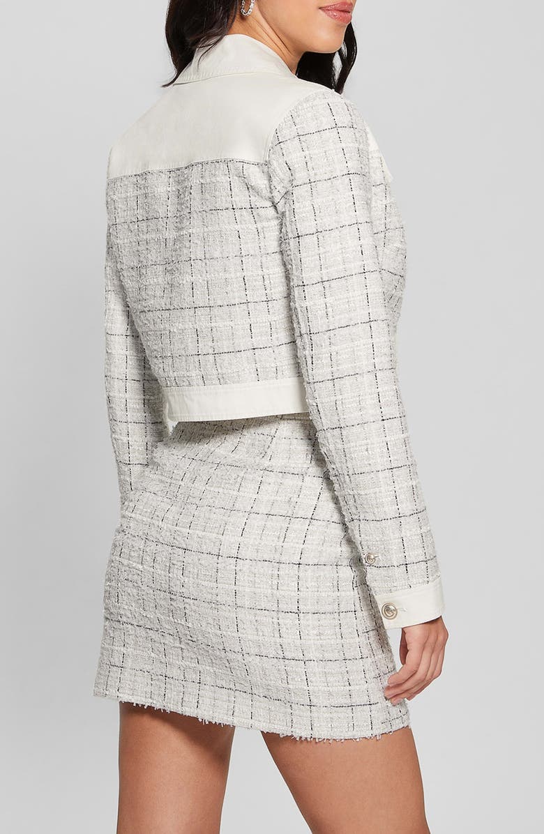 GUESS Natalie Plaid Tweed Trucker Jacket, Alternate, color, 