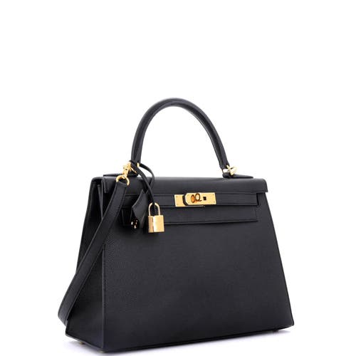 Pre-owned Hermes Hermes Kelly Handbag Black Epsom With Gold Hardware 28 In Black