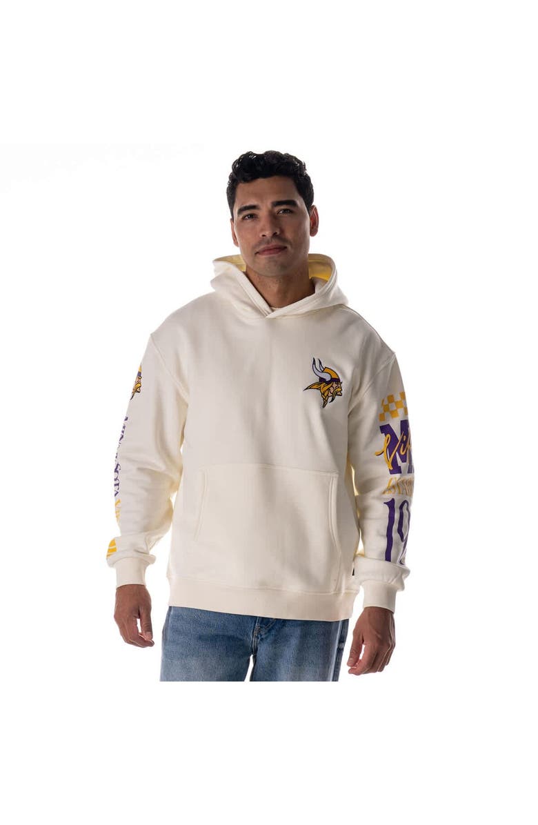 THE WILD COLLECTIVE Unisex The Wild Collective Cream Minnesota Vikings Stacked Graphic Sleeve Fleece Hoodie, Main, color, Cream
