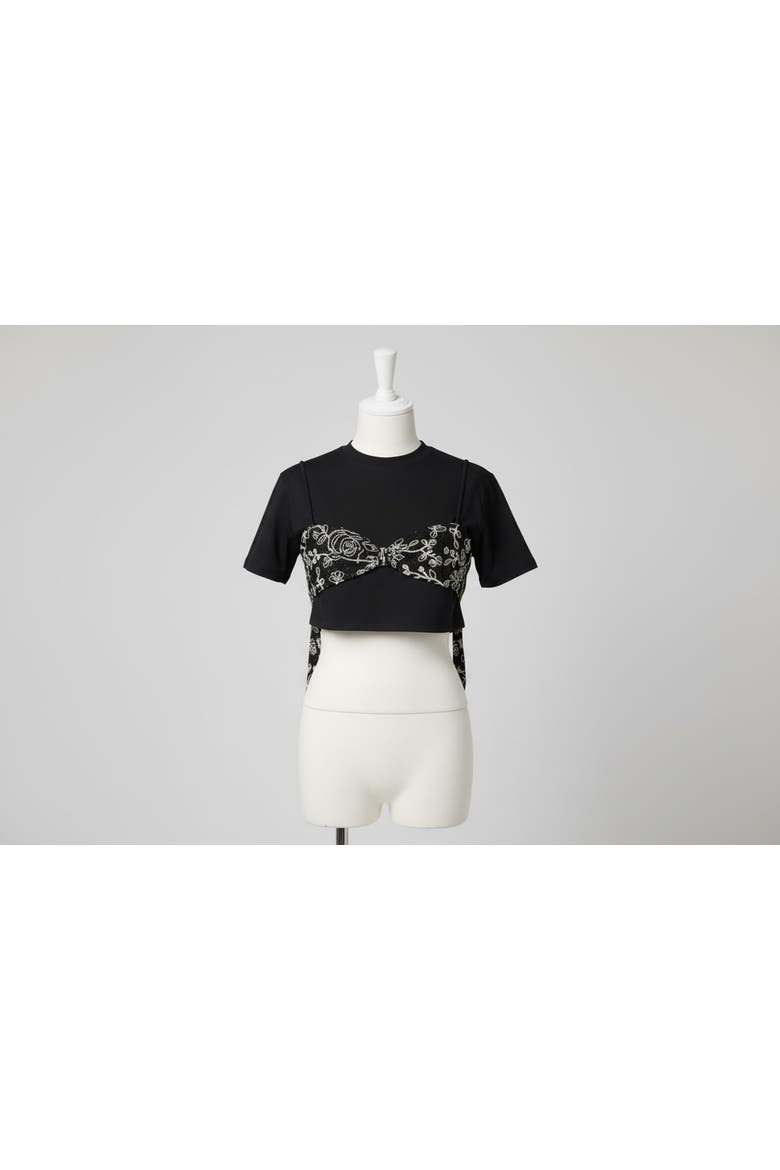 Cropped Lace Bikini T-shirt, Alternate, color, Black