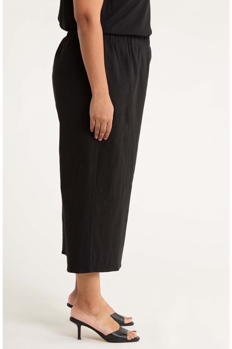 Isha Wide Leg Cotton & Linen Blend Capri Pants, Alternate, color, BLACK