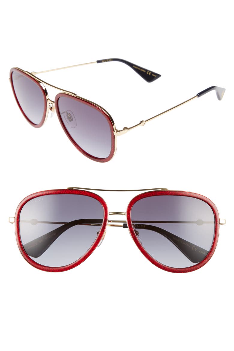57mm Aviator Sunglasses, Main, color, GLITTER RED/ BLUE