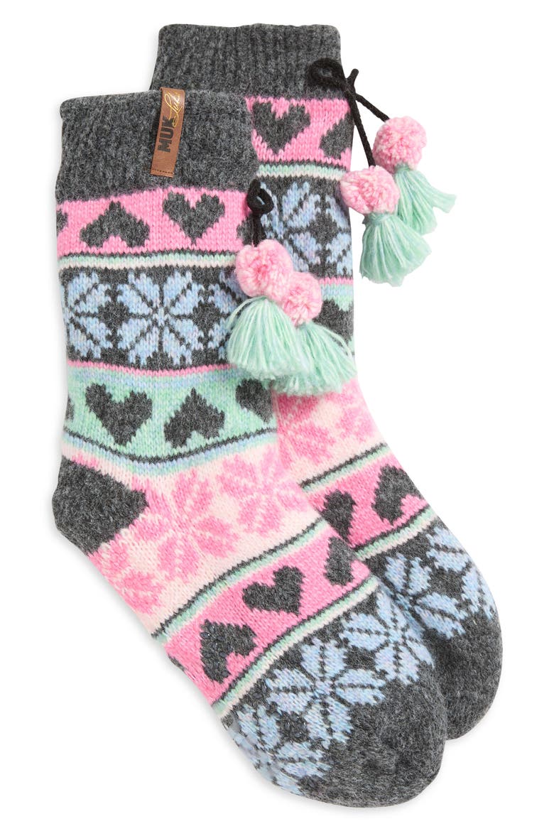 Fair Isle Cottage Crew Socks, Alternate, color, DARK GREY HEATHER MULTI