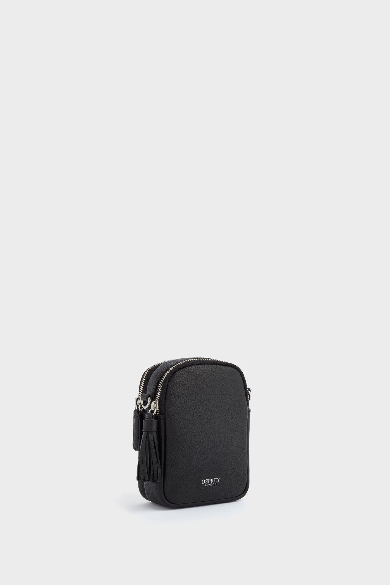 Osprey London The Stella Leather Phone Bag, Alternate, color, Black