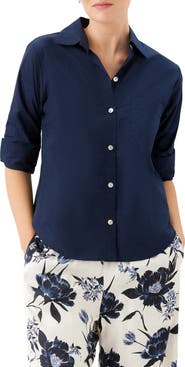 Karen Kane Ruched Sleeve Cotton Button-Up Shirt