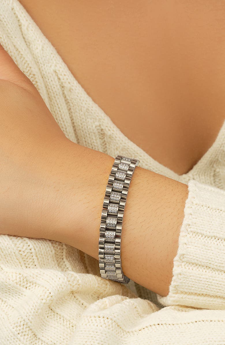 Sterling Forever CZ Accent Watch Chain Bracelet, Alternate, color, Silver