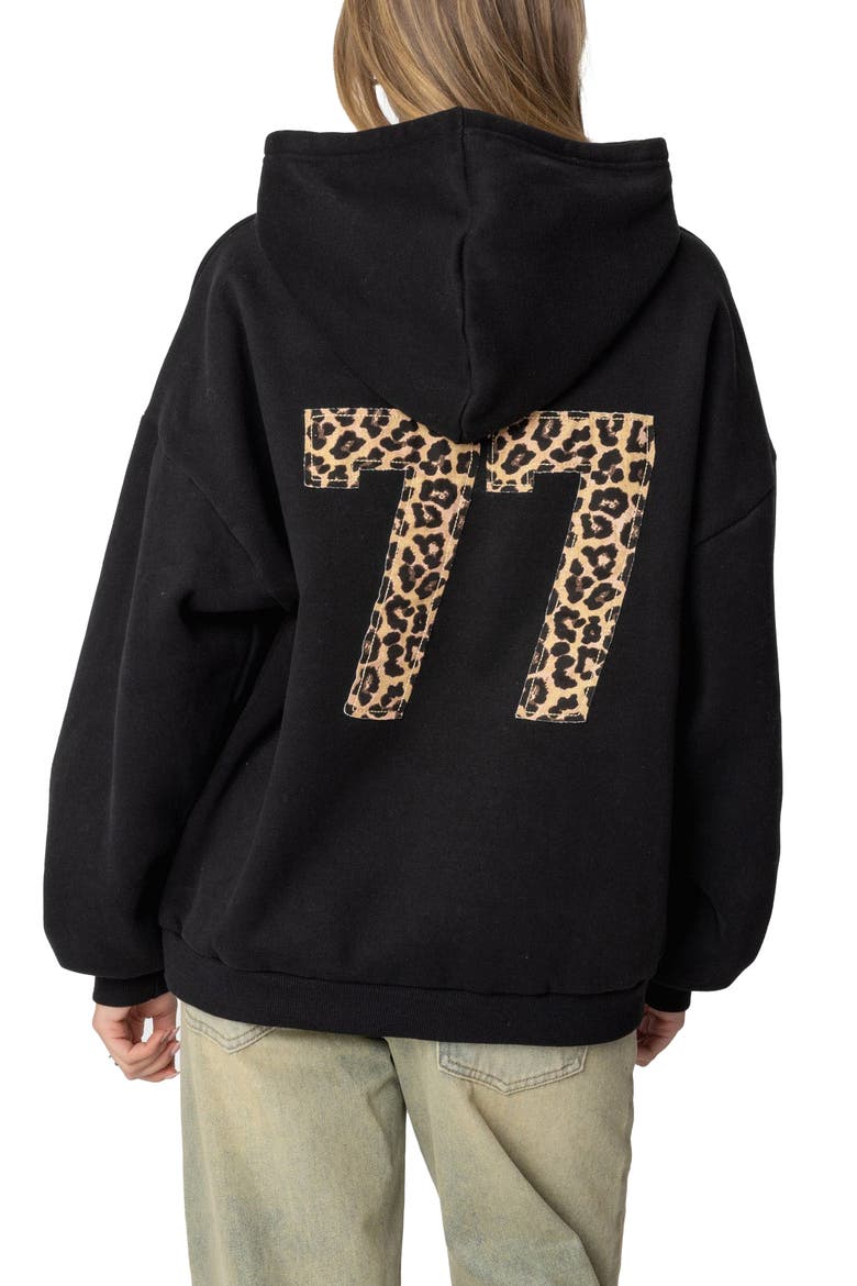 Leopard 77 Oversize Hoodie, Alternate, color, BLACK