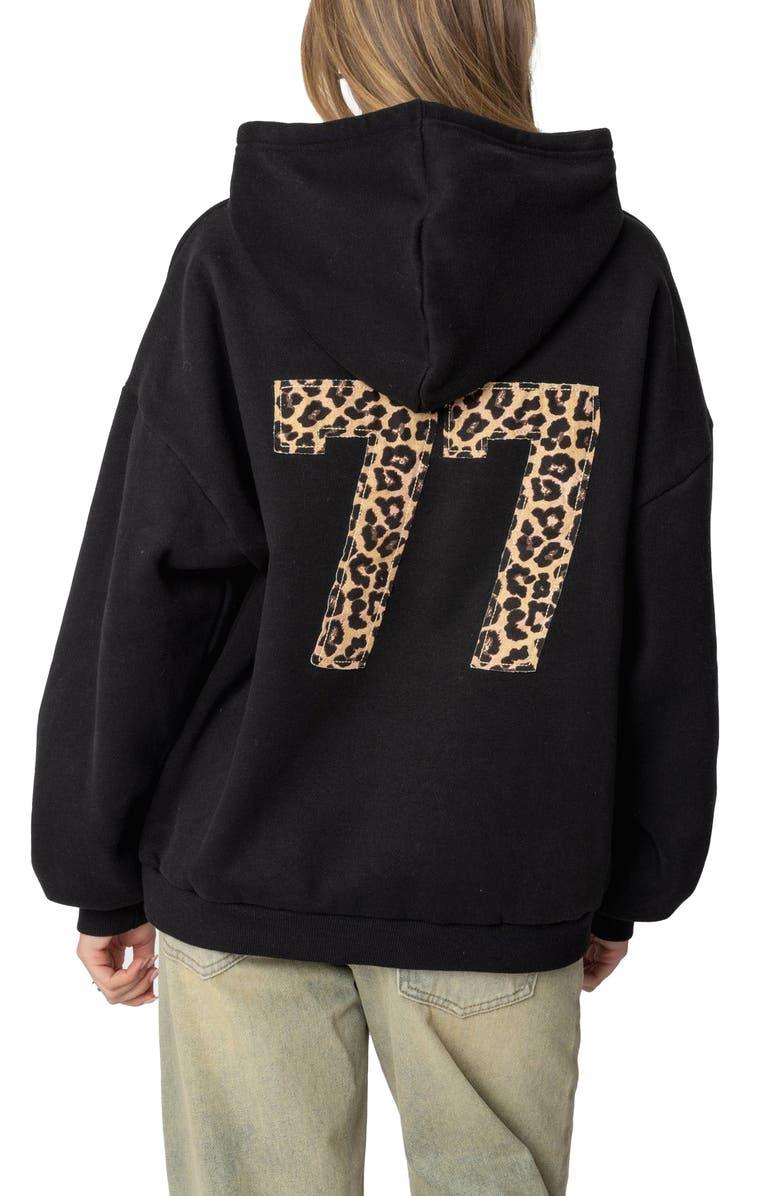 EDIKTED Leopard 77 Oversize Hoodie, Alternate, color, Black