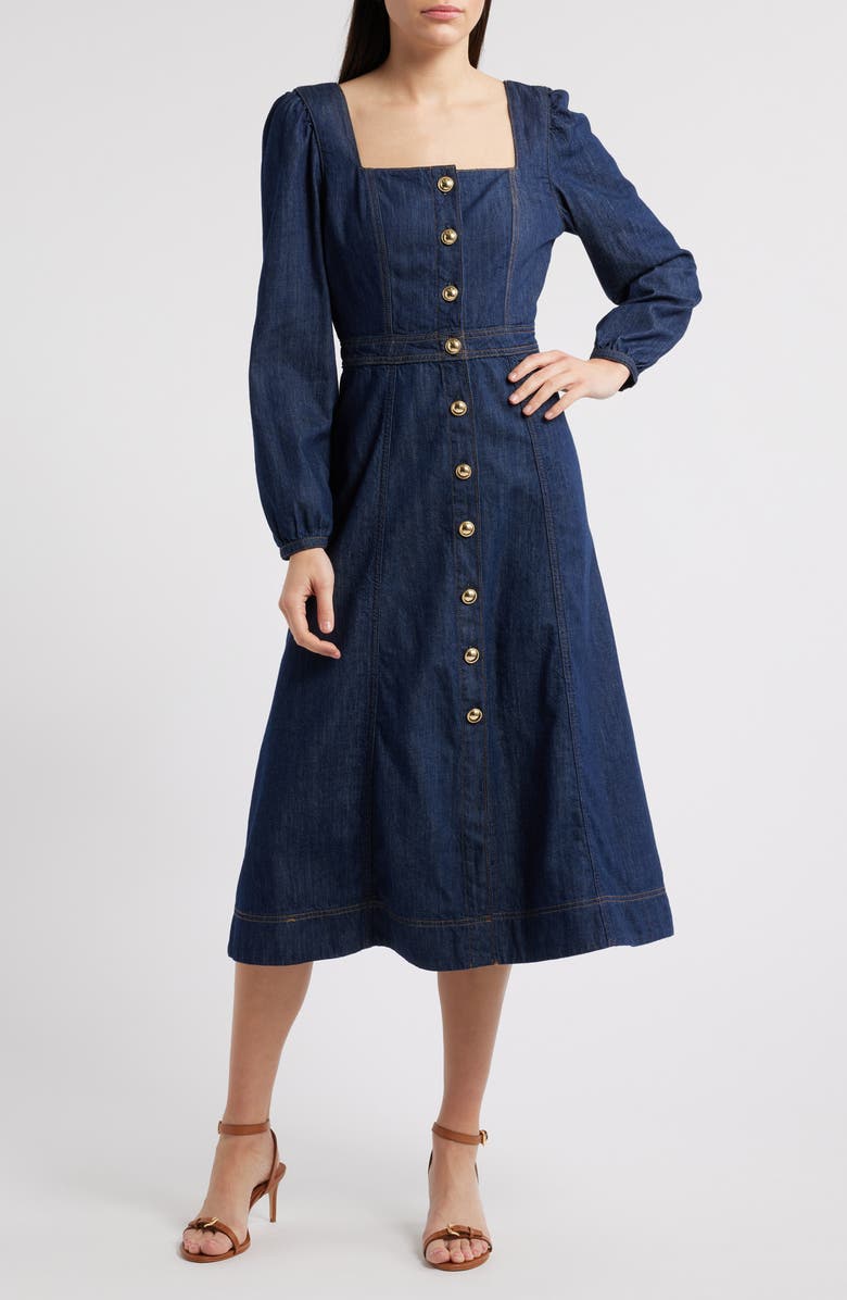 Reformation Celeste Long Sleeve Denim Midi Dress, Alternate, color, 