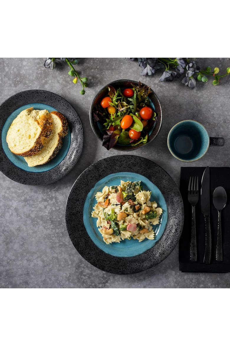 Dragonstone 16 Piece Stoneware Reactive Glaze Dinnerware Set, Alternate, color, Black