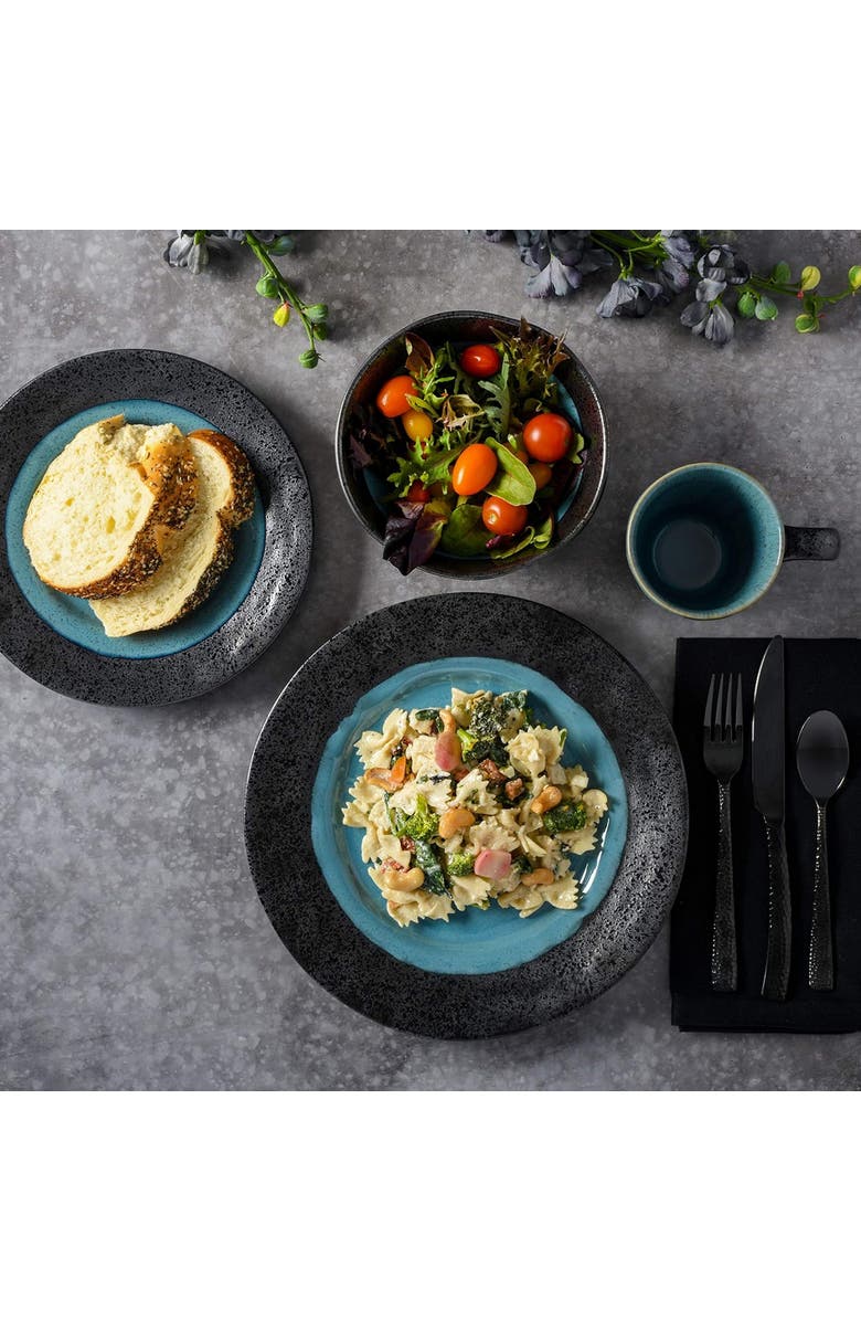 Gibson Elite Dragonstone 16 Piece Stoneware Reactive Glaze Dinnerware Set, Alternate, color, Black