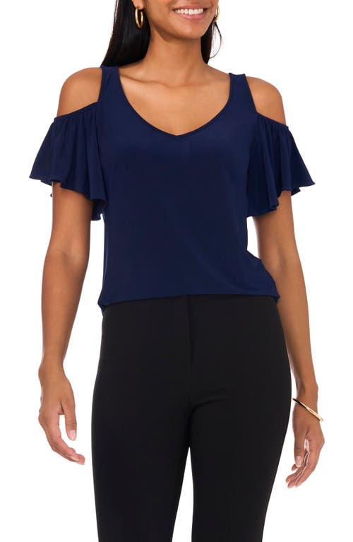 Chaus Ruffle Cold Shoulder Top In Blue