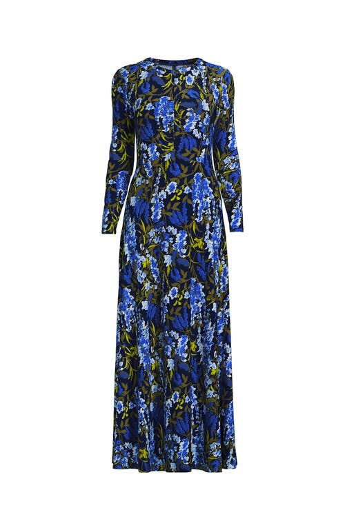 Lands' End Silky Knit Ruched Maxi Dress In Blue