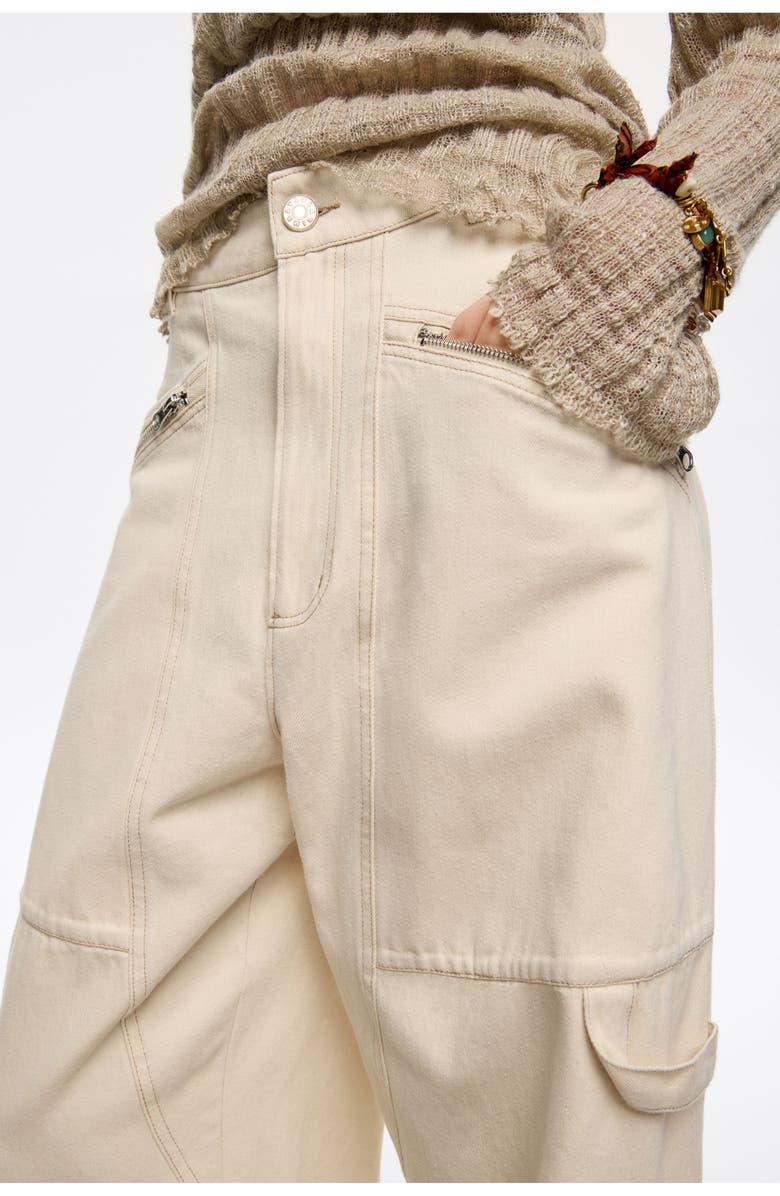 Bimba y Lola Denim Trousers With Zips, Alternate, color, Ivory