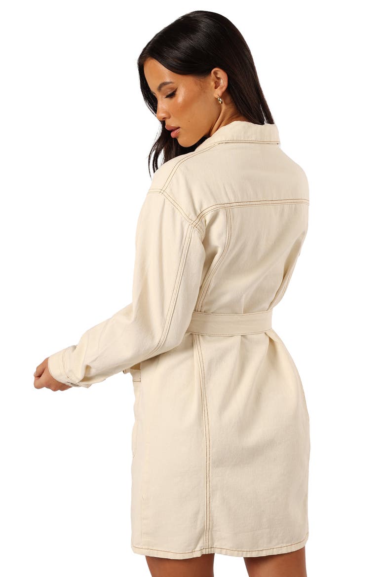 Otto Long Sleeve Denim Mini Shirtdress, Alternate, color, SAND