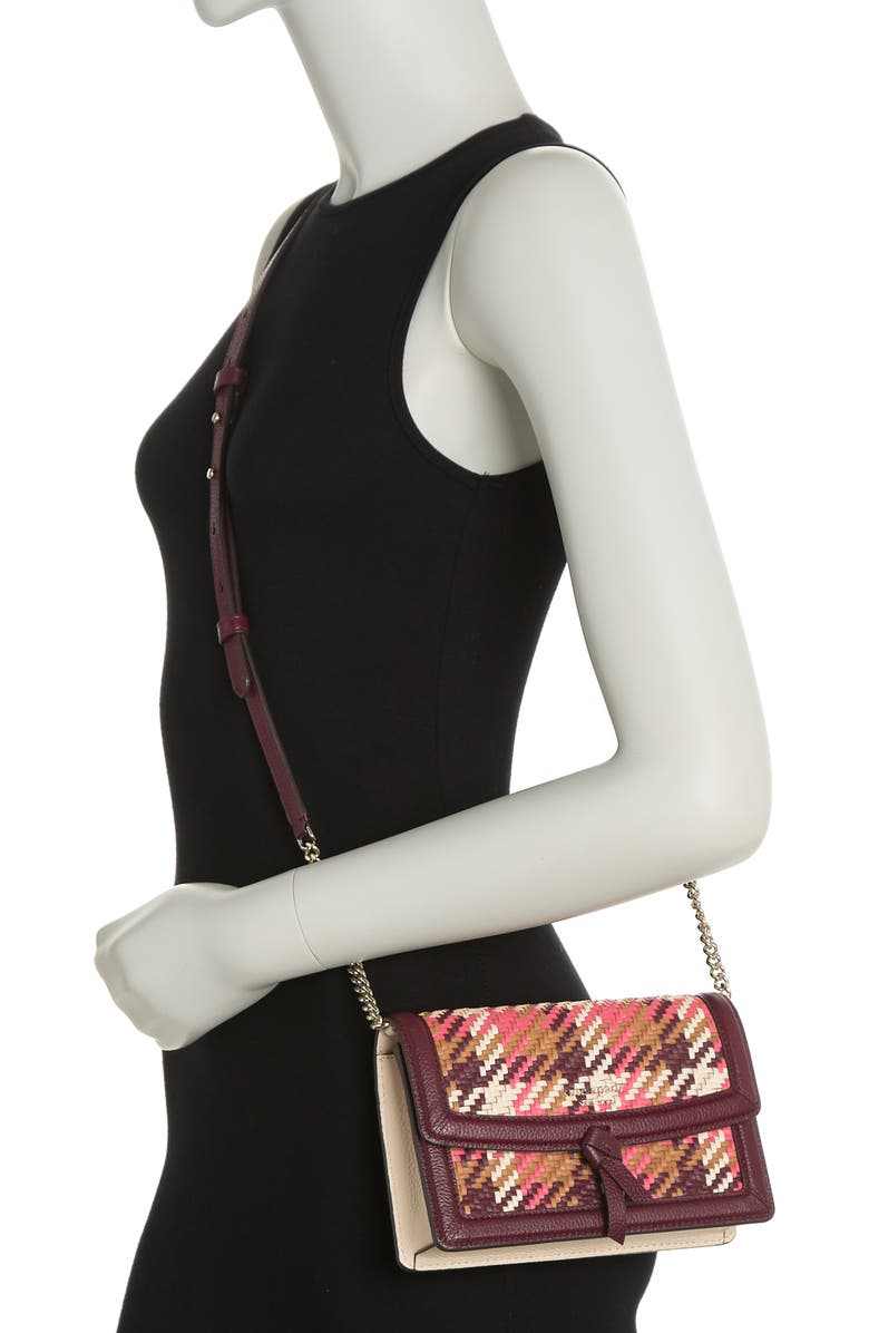 Kate Spade New York leather trimmed woven flap crossbody bag, Alternate, color,